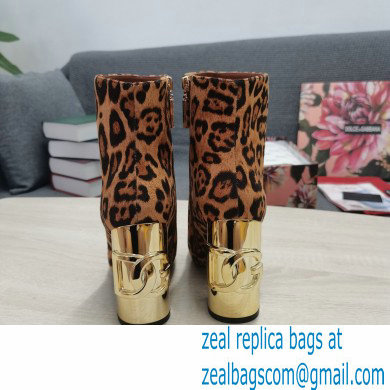 Dolce  &  Gabbana Heel 10.5cm Leather Ankle Boots Leopard Print Brown with DG Karol Heel 2021